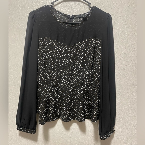 Forever 21 Tops - Back & Beige Polkadot Long Sleeve Blouse